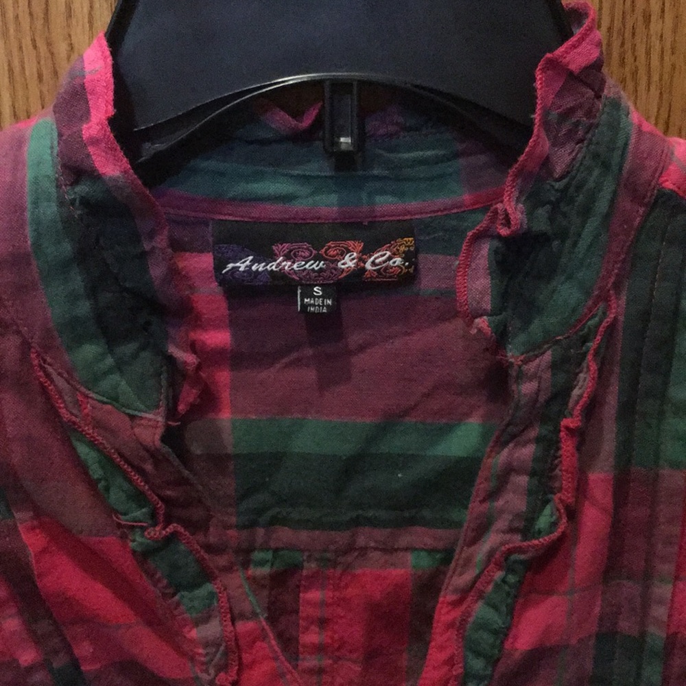 Pink Plaid Button Down w/ Ruffle Collar - Picture 3 of 5